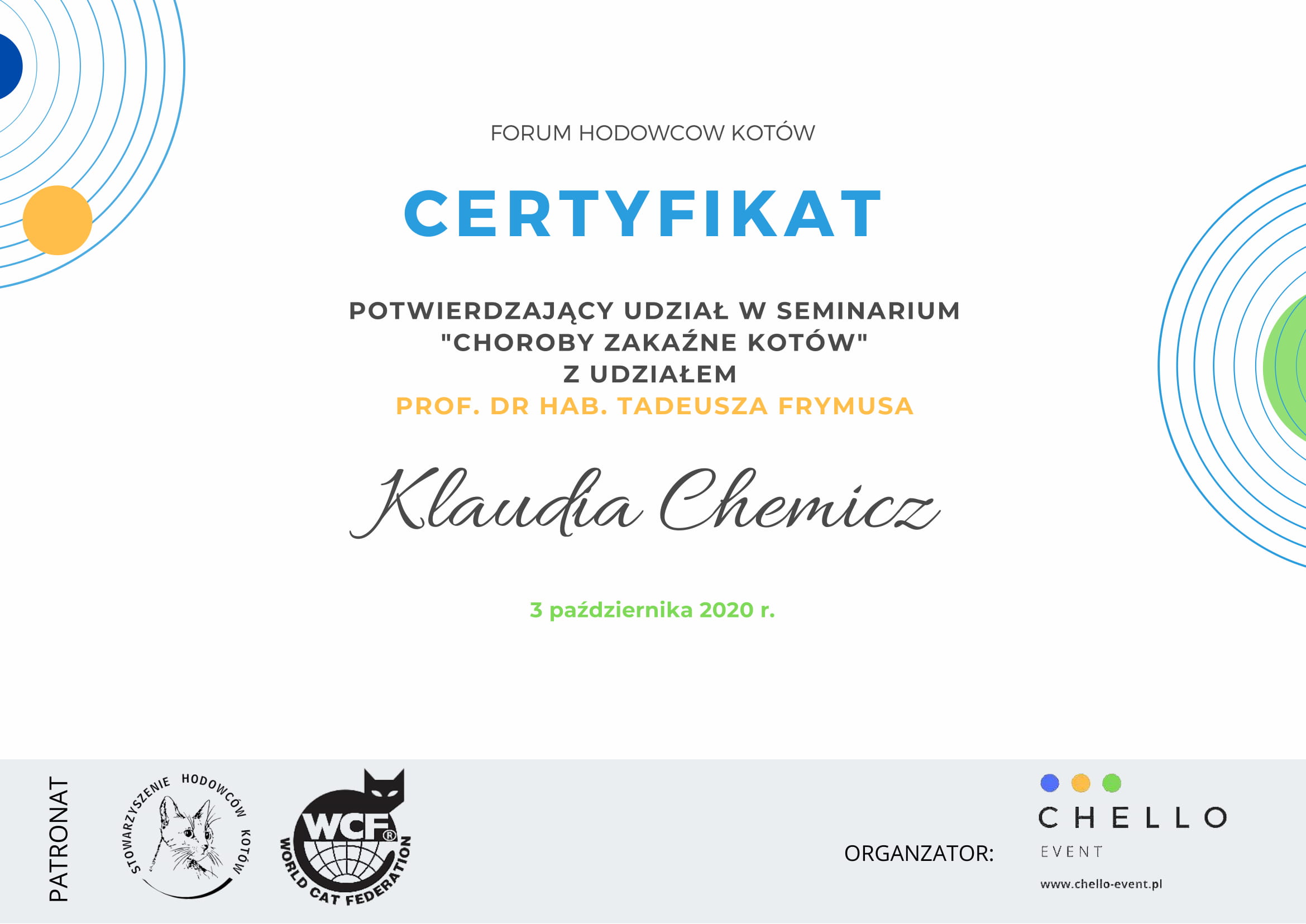 Klaudia Chemicz dyplom behawiorystyka