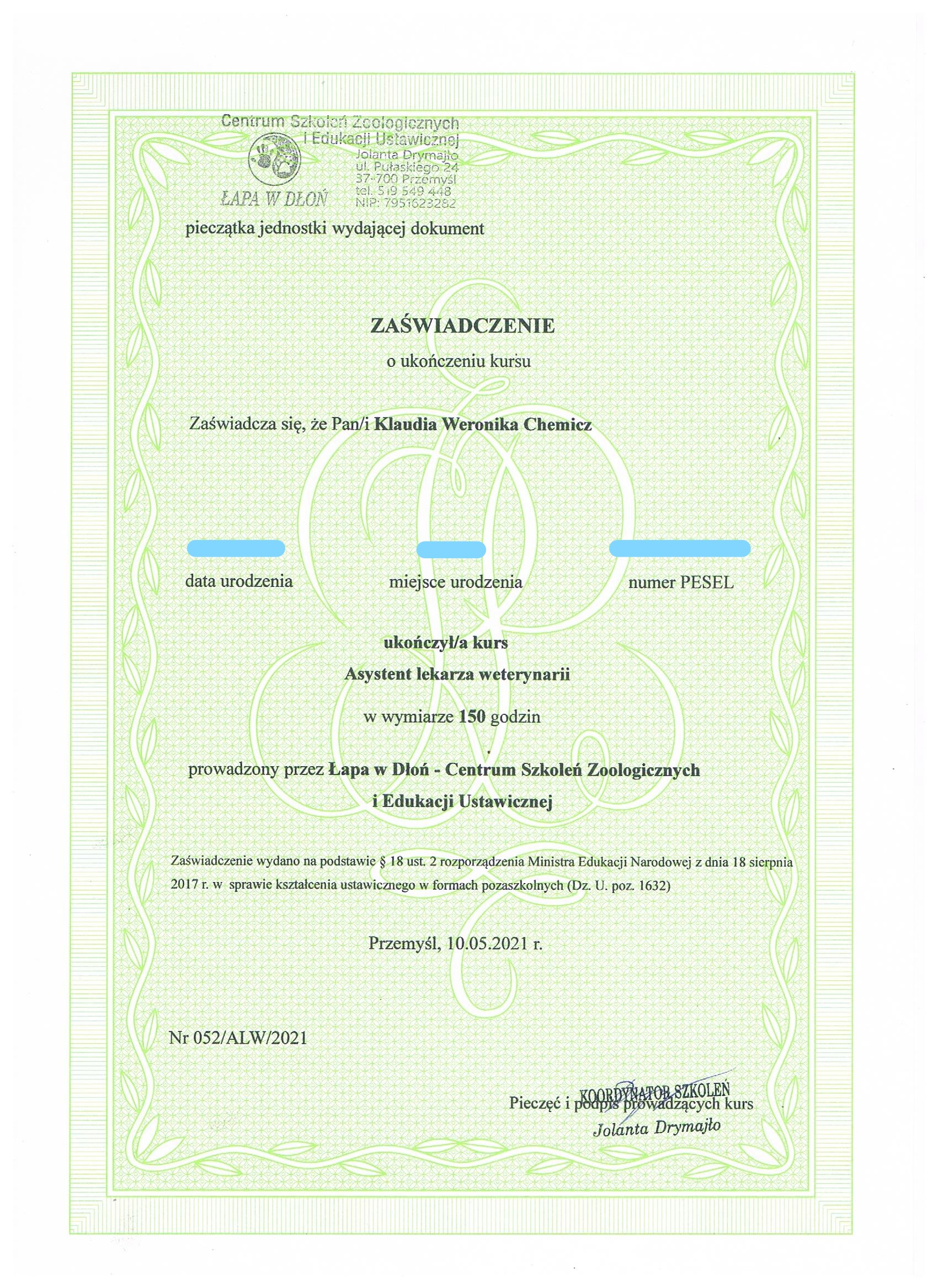 Klaudia Chemicz behawiorystka